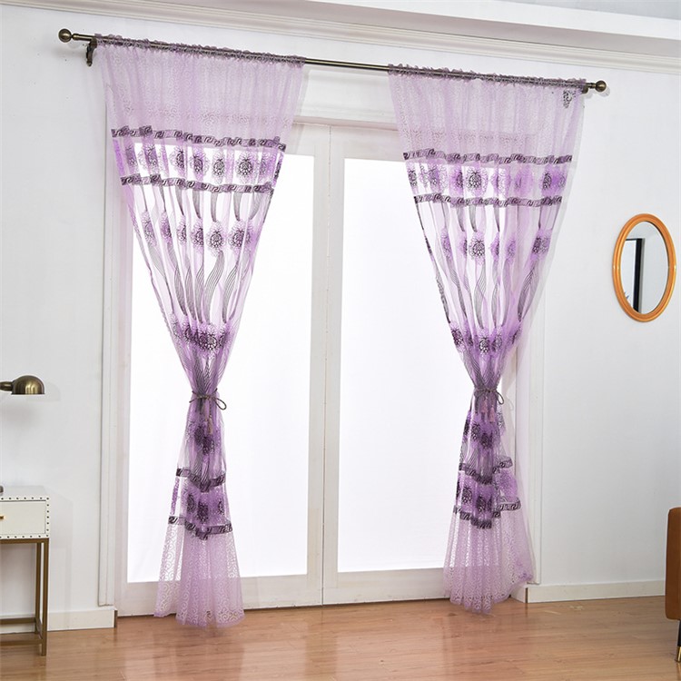 European Style Flower Sheer Curtain Rod Pocket Gauze Voile Curtain, Size: 100 x 270cm - Purple-3