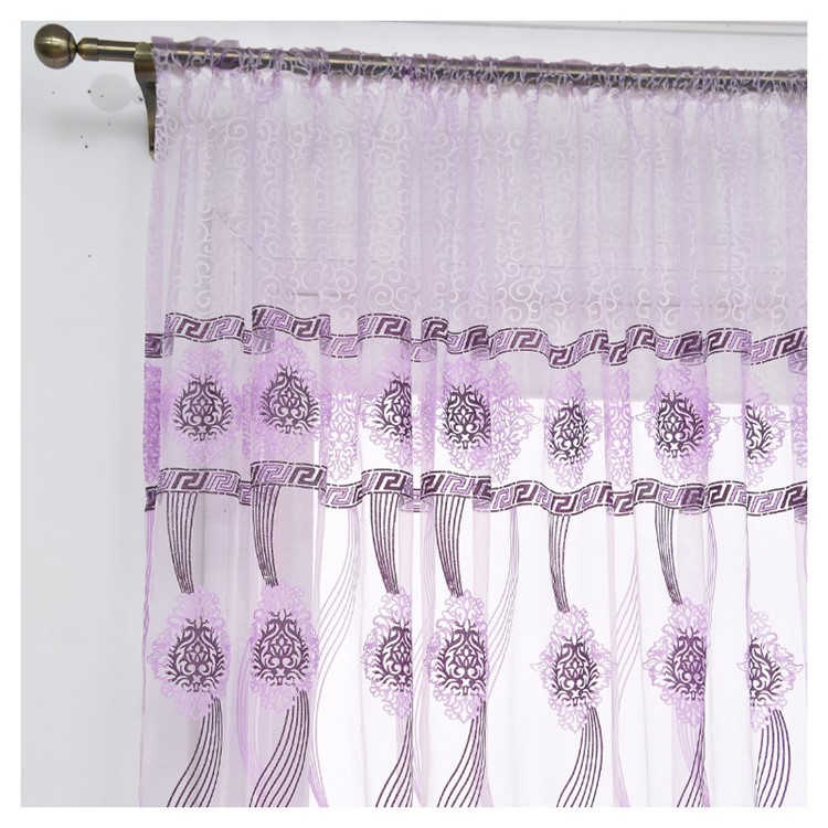 European Style Flower Sheer Curtain Rod Pocket Gauze Voile Curtain, Size: 100 x 270cm - Purple-5