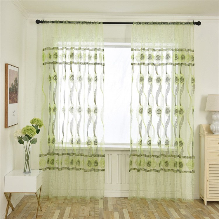 European Style Flower Sheer Curtain Rod Pocket Gauze Voile Curtain, Size: 100 x 270cm - Green