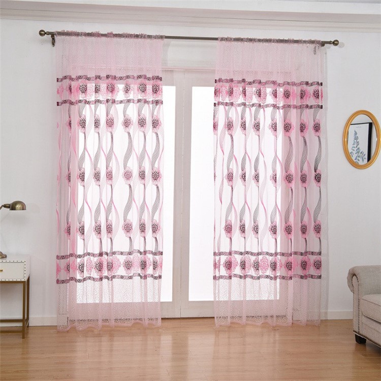 European Style Flower Sheer Curtain Rod Pocket Gauze Voile Curtain, Size: 140 x 240cm - Pink