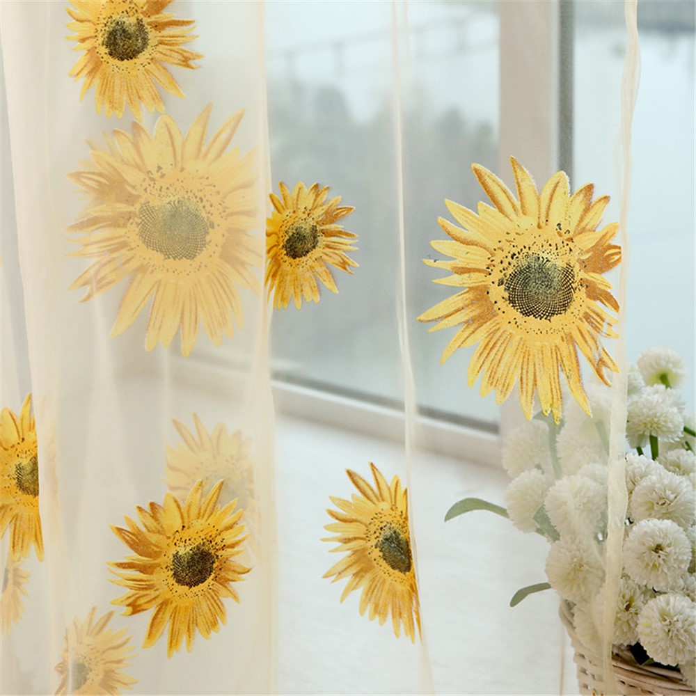Sunflower Sheer Curtain Rod Pocket Gauze Voile Curtain - Yellow / Size: 100 x 270cm-2