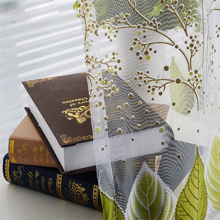 Leaf Pattern Sheer Curtain Rod Pocket Gauze Voile Curtain - Green / Size: 100 x 200cm-4
