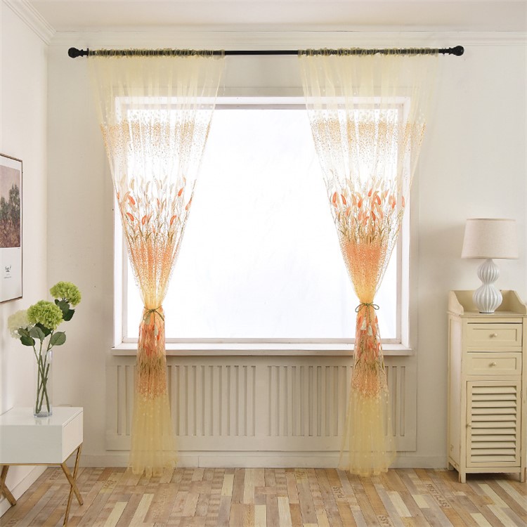 Setaria Viridis Sheer Curtain Rod Pocket Gauze Voile Curtain, Size: 200 x 270cm - Beige-1