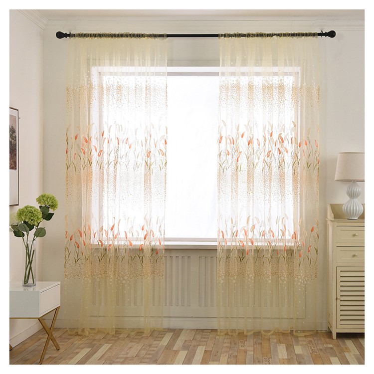 Setaria Viridis Sheer Curtain Rod Pocket Gauze Voile Curtain, Size: 200 x 270cm - Beige-2