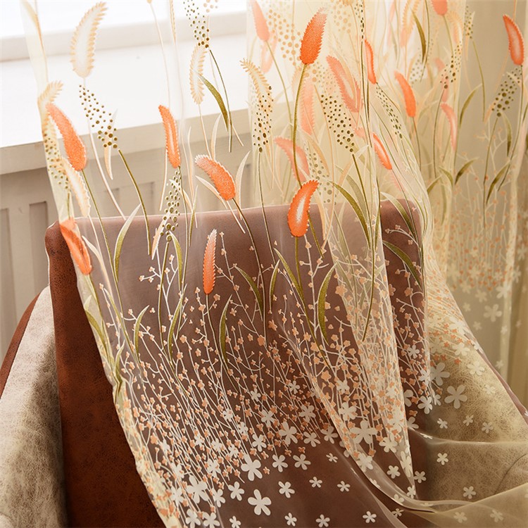 Setaria Viridis Sheer Curtain Rod Pocket Gauze Voile Curtain, Size: 200 x 270cm - Beige-5