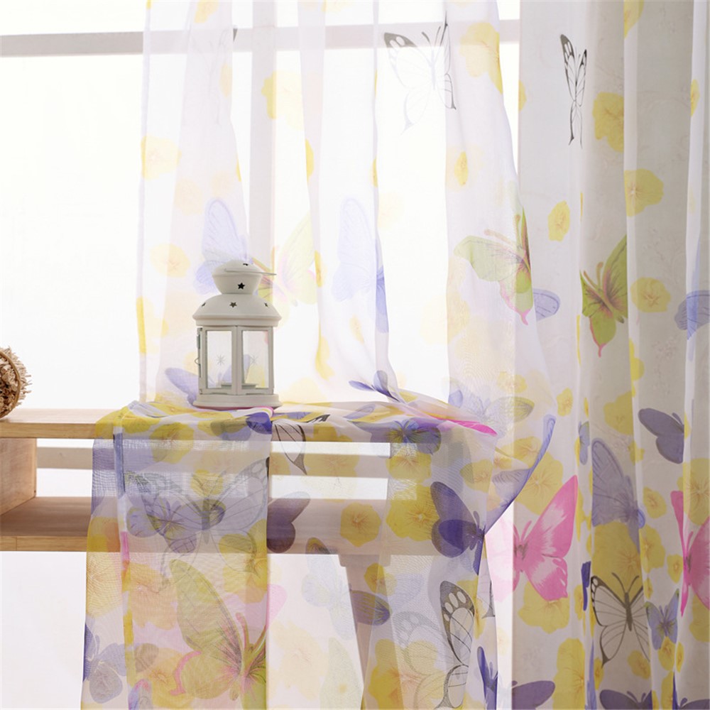 Butterfly Sheer Curtain Rod Pocket Voile Curtain, Size: 100 x 200cm - Purple-1