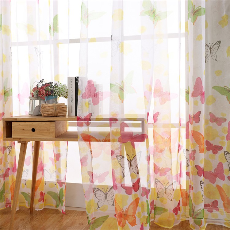 Butterfly Printed Window Curtain Sheer Voile Curtain, Size: 100 x 270cm - Hot Pink-4