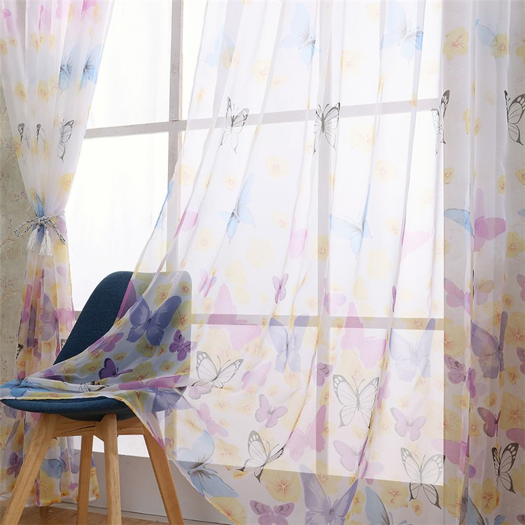 Butterfly Printed Window Curtain Sheer Voile Curtain, Size: 100 x 270cm - Blue-1