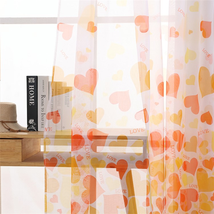 Heart Pattern Sheer Curtain Rod Pocket Voile Curtain - Orange / Size: 100 x 200cm-2