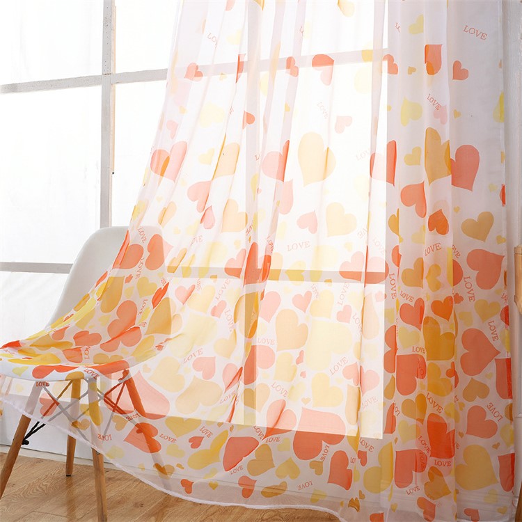 Heart Pattern Sheer Curtain Rod Pocket Voile Curtain - Orange / Size: 100 x 270cm-3