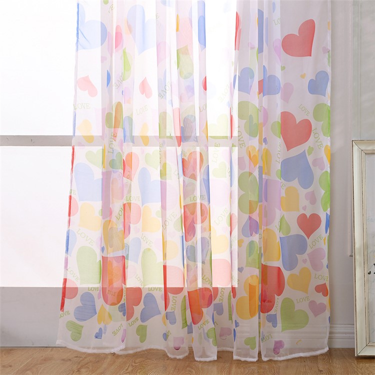 Heart Pattern Sheer Curtain Rod Pocket Voile Curtain - Colorized / Size: 100 x 270cm-1