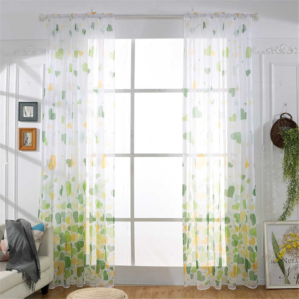 Vorhangstangentasche Voile Vorhang Des Herzmusters - Grün / Größe: 100 X 270 Cm-1