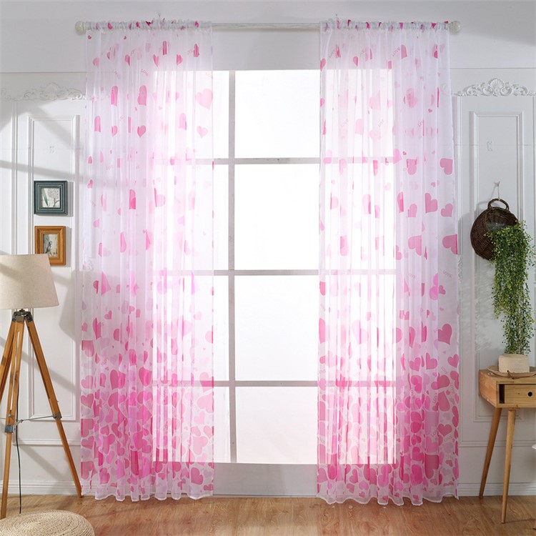 Heart Pattern Sheer Curtain Rod Pocket Voile Curtain - Rose / Size: 100 x 200cm-1