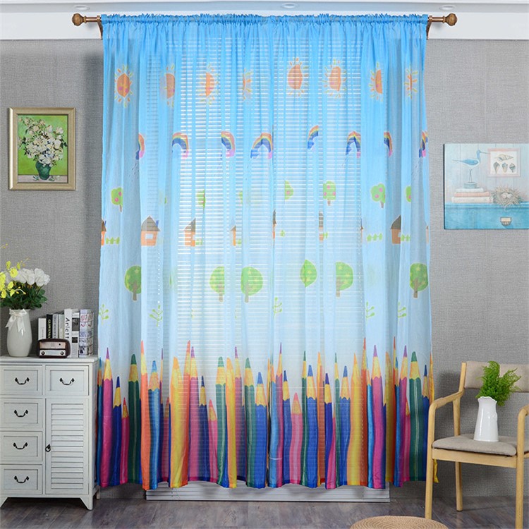 Cartoon Crayon Pattern Window Curtain Rod Pocket Voile Drape Curtain, Size: 140 x 240cm - Blue-1