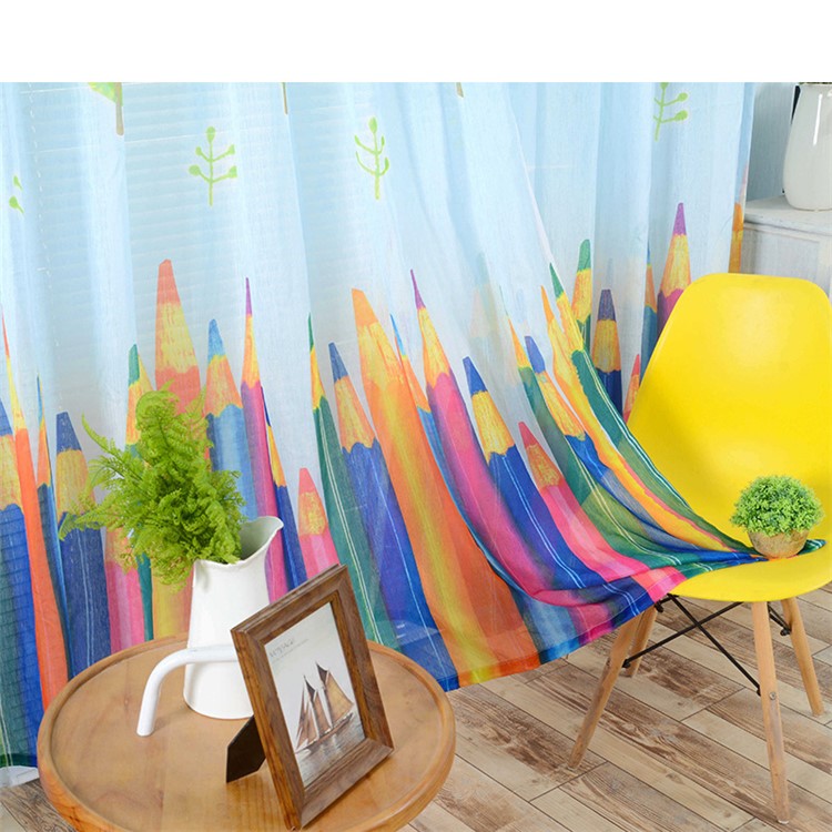 Cartoon Crayon Pattern Window Curtain Rod Pocket Voile Drape Curtain, Size: 140 x 240cm - Blue-2