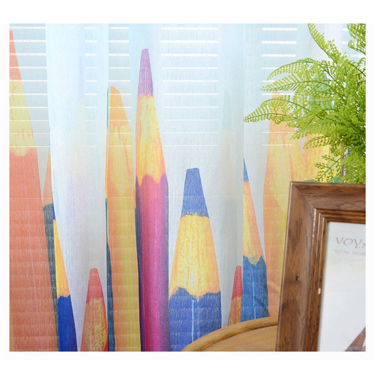 Cartoon Crayon Pattern Window Curtain Rod Pocket Voile Drape Curtain, Size: 140 x 240cm - Blue-3