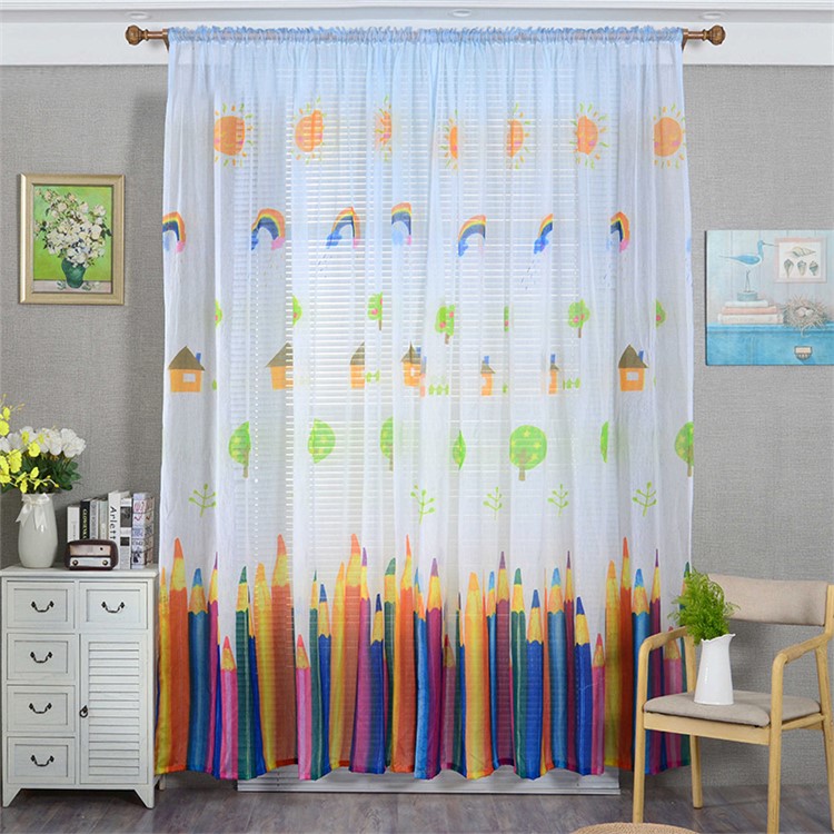 Cartoon Crayon Pattern Window Curtain Rod Pocket Voile Drape Curtain, Size: 140 x 240cm - White-1