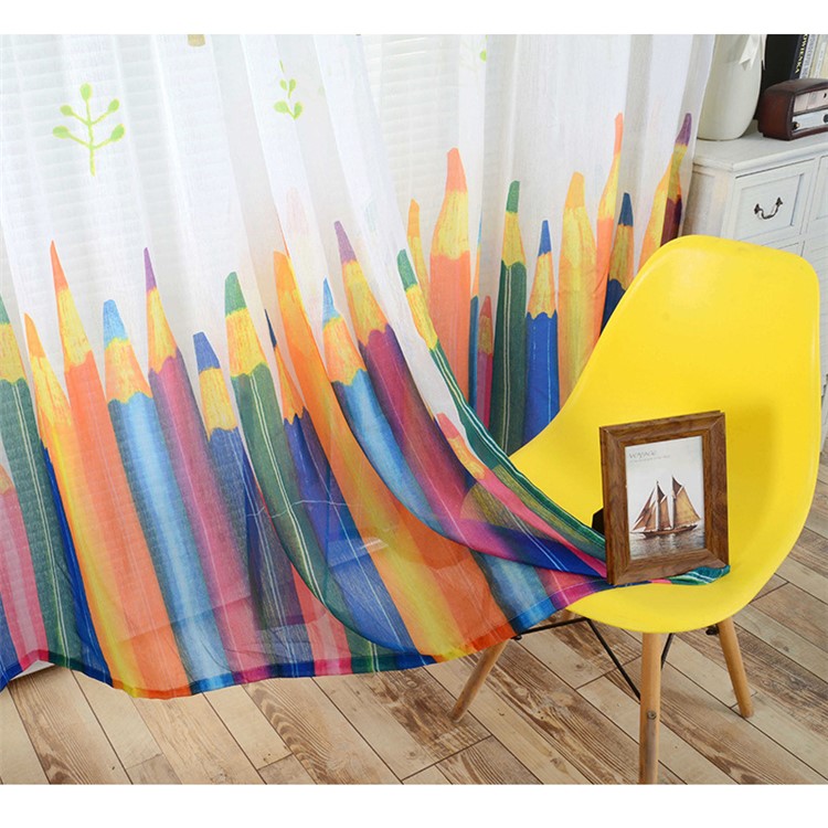 Cartoon Crayon Pattern Window Curtain Rod Pocket Voile Drape Curtain, Size: 140 x 240cm - White-2
