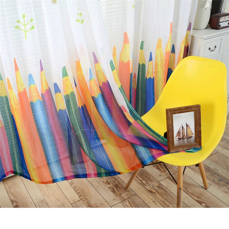 Cartoon Crayon Pattern Window Curtain Rod Pocket Living Room Curtain, Size: 200 x 270cm - White-2