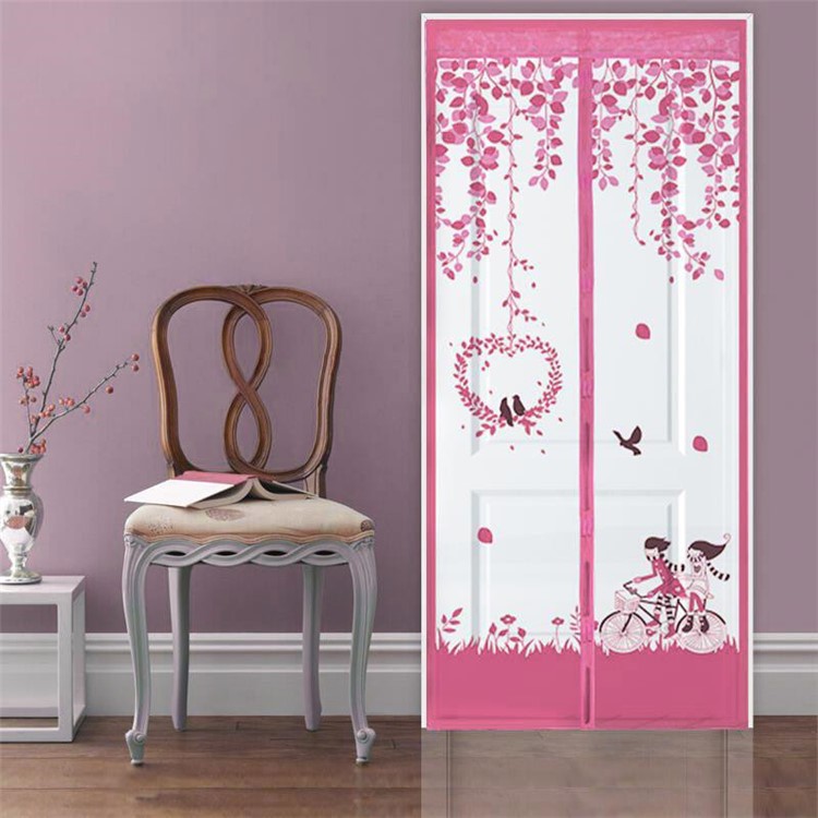 Mesh Door Curtain Magnetic Snap Fly Bug Insect Mosquito Screen Guard - Pink / Size: 100x210cm-1