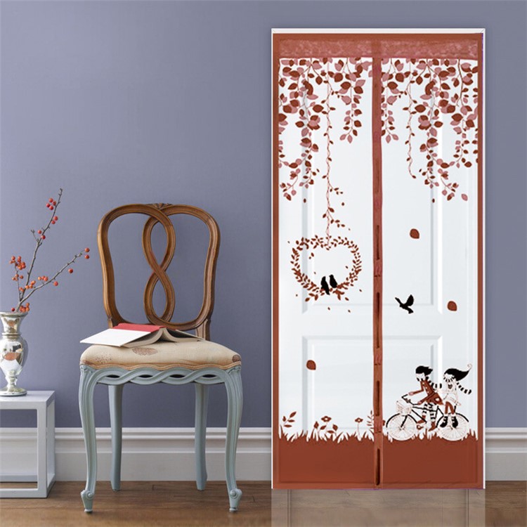 Mesh Door Curtain Magnetic Snap Fly Bug Insect Mosquito Screen Guard - Coffee / Size: 90x210cm-1