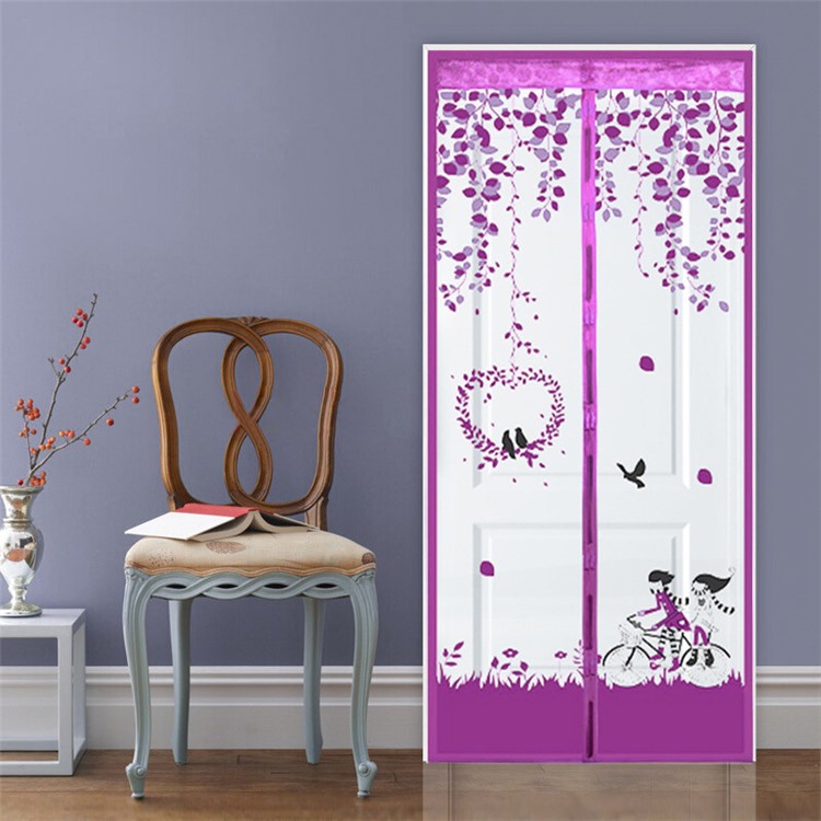 Mesh Door Curtain Magnetic Snap Fly Bug Insect Mosquito Screen Guard - Purple / Size: 100x210cm-1
