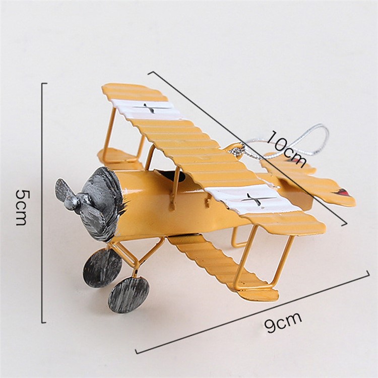 Vintage Airplane Model Hanging Iron Retro Plane Kids Toy Home Decor - Yellow