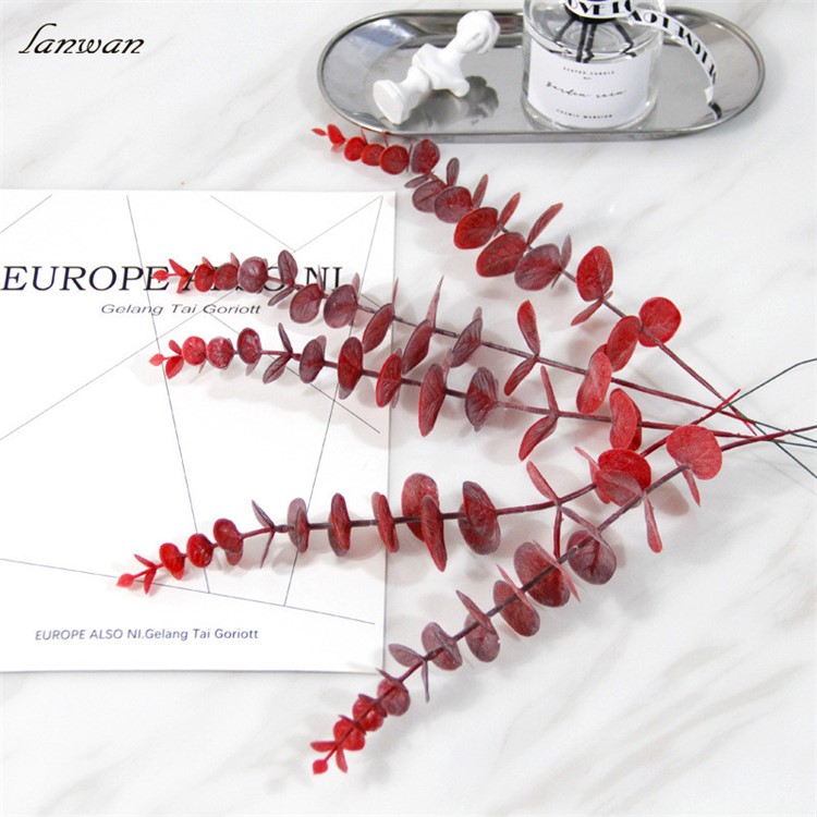 Artificial Eucalyptus Leaves Flowers Home Wedding Decor - Red-2
