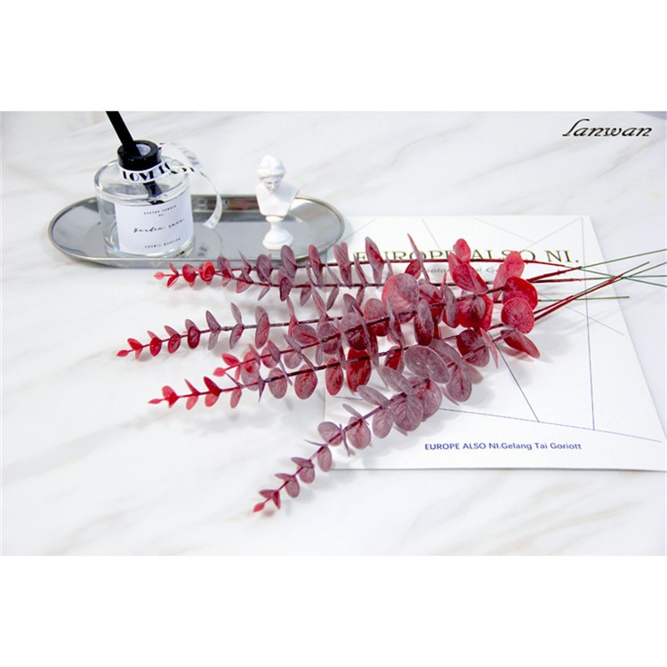 Artificial Eucalyptus Leaves Flowers Home Wedding Decor - Red-3