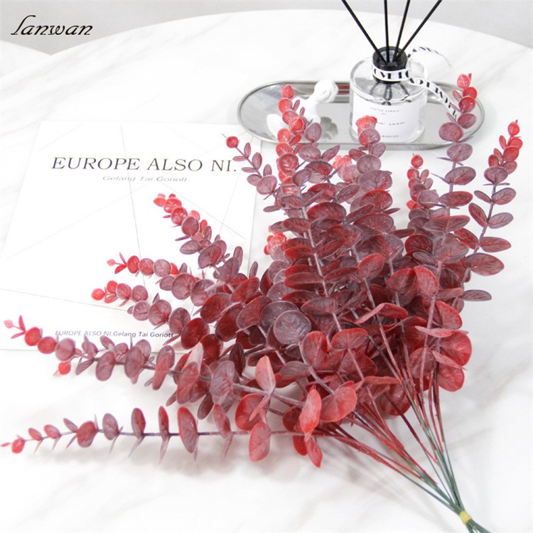 Artificial Eucalyptus Leaves Flowers Home Wedding Decor - Red-5