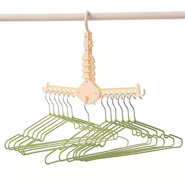 Folding Magic Hanger Space Saving Multi Hook Organizer Clothes Wardrobe Hanging - Beige-1