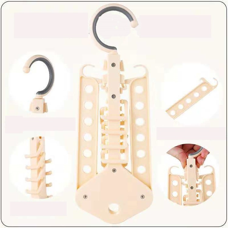 Folding Magic Hanger Space Saving Multi Hook Organizer Clothes Wardrobe Hanging - Beige-11