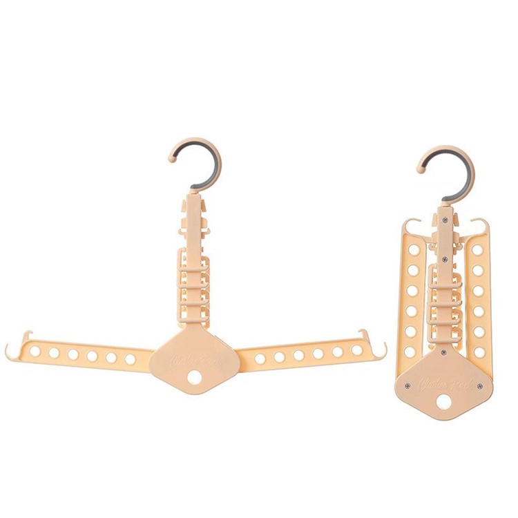 Folding Magic Hanger Space Saving Multi Hook Organizer Clothes Wardrobe Hanging - Beige-2