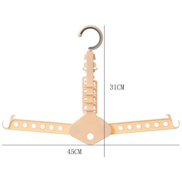Folding Magic Hanger Space Saving Multi Hook Organizer Clothes Wardrobe Hanging - Beige-3