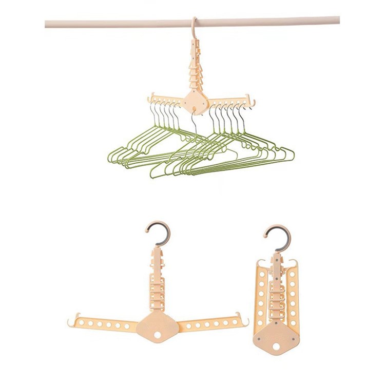 Folding Magic Hanger Space Saving Multi Hook Organizer Clothes Wardrobe Hanging - Beige-4