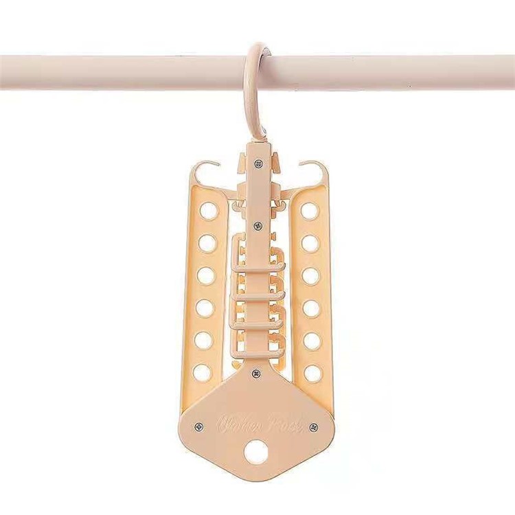 Folding Magic Hanger Space Saving Multi Hook Organizer Clothes Wardrobe Hanging - Beige-5