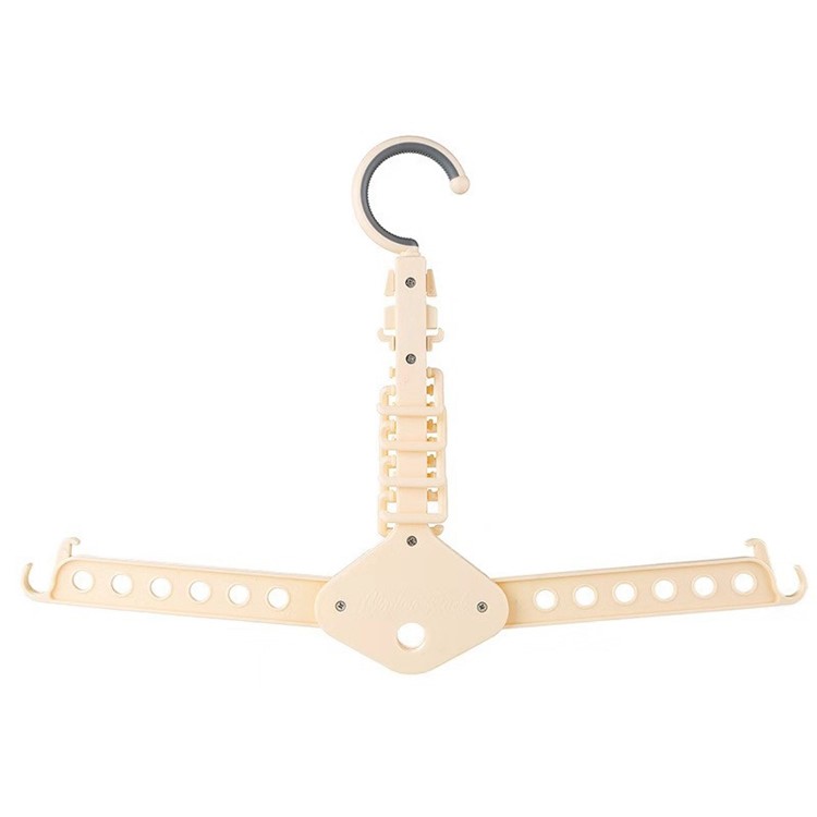Folding Magic Hanger Space Saving Multi Hook Organizer Clothes Wardrobe Hanging - Beige-6