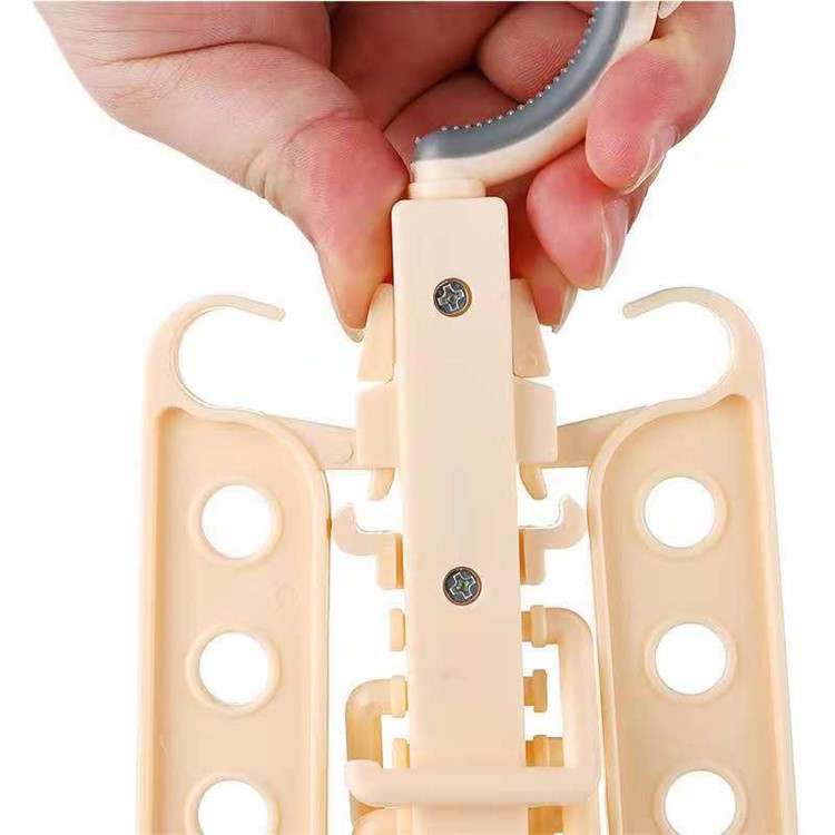 Folding Magic Hanger Space Saving Multi Hook Organizer Clothes Wardrobe Hanging - Beige-7