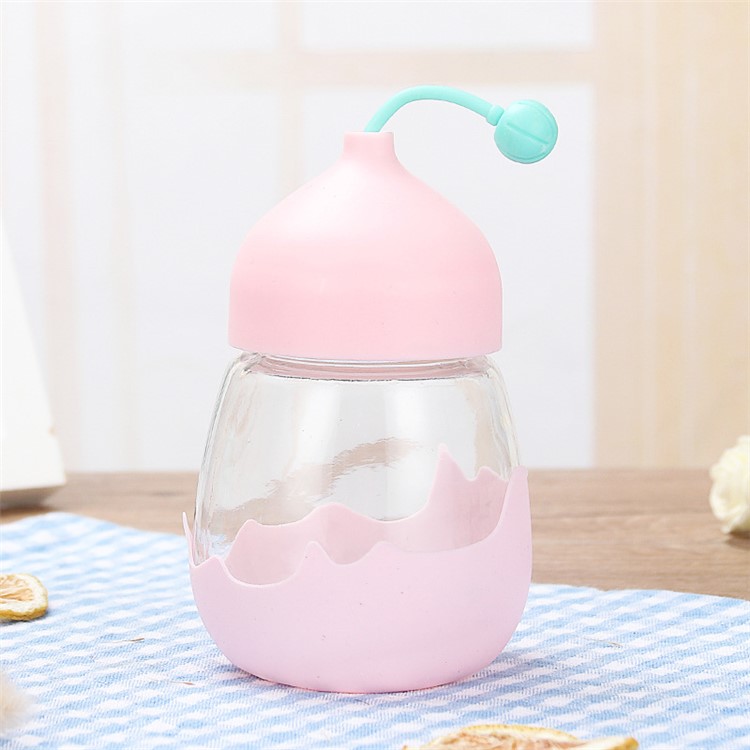 310ml Glass Water Bottle with High Temperature Resistance Silicone Cover - Pink