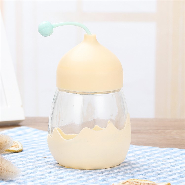 310ml Glass Water Bottle with High Temperature Resistance Silicone Cover - Yellow