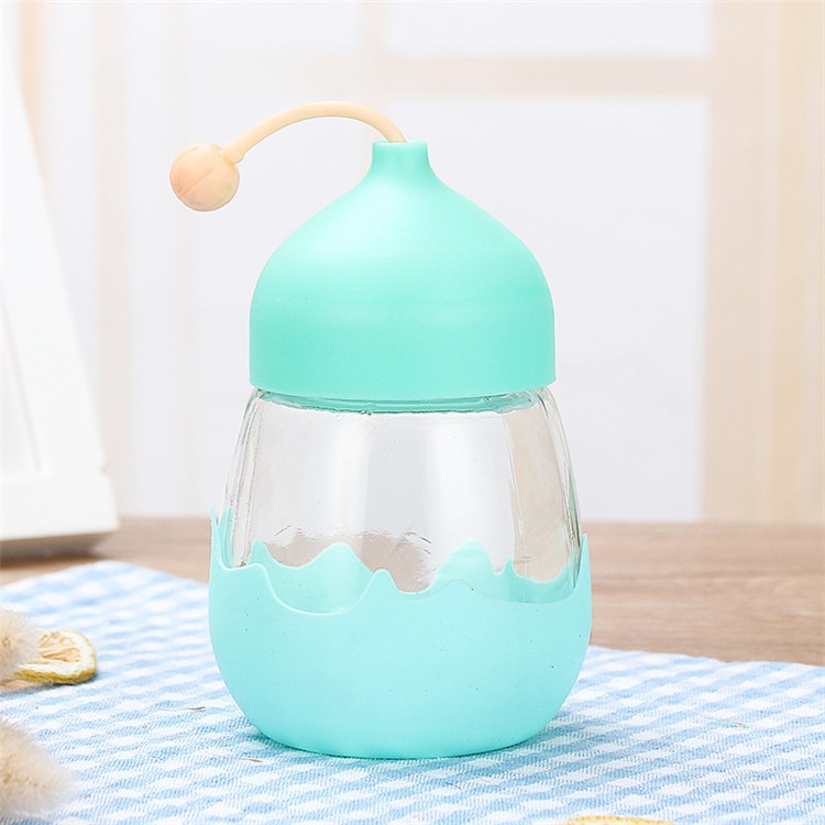 310ml Glass Water Bottle with High Temperature Resistance Silicone Cover - Blue