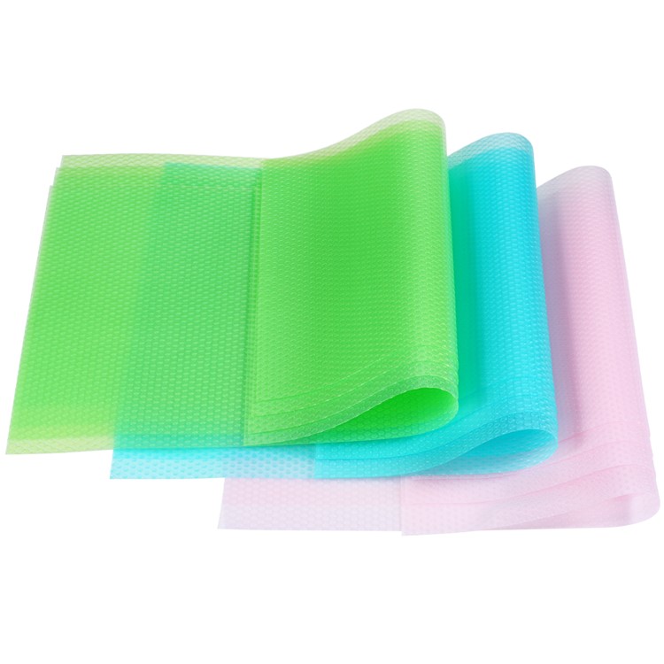 12PCS/Pack BENCHMART PVC Shelf Liners Refrigerator Liners Fridge Mats Drawer Table Placemats (4PCS Transparent + 4PCS Blue + 4PCS Pink)