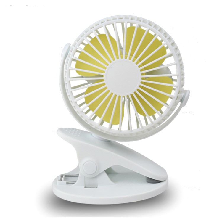 Mini USB Rechargeable 360° Rotatable Personal Clip-On Fan with 3 Speed for Table Tops, Bed - White