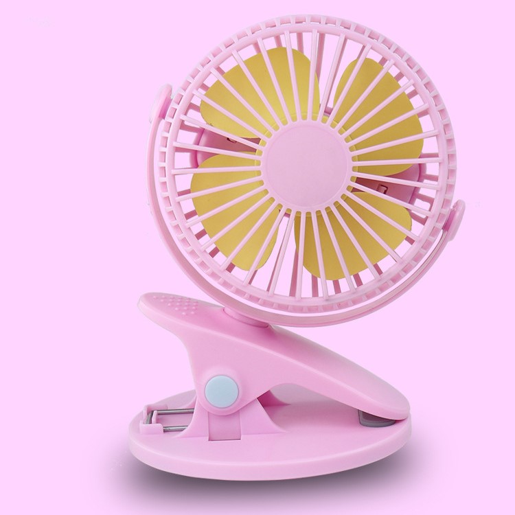 Mini USB Rechargeable 360° Rotatable Personal Clip-On Fan with 3 Speed for Table Tops, Bed - Pink