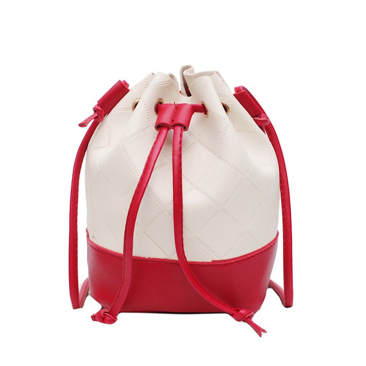 Women Drawstring Bucket Bag Crossbody Single Shoulder Bag - Red