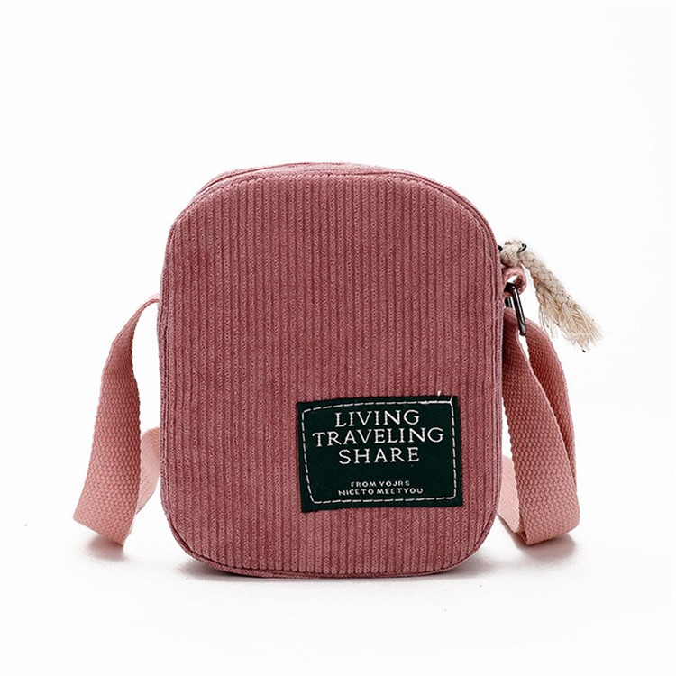 Mini Corduroy Single Shoulder Crossbody Bag Purse Phone Pouch Bag - Pink