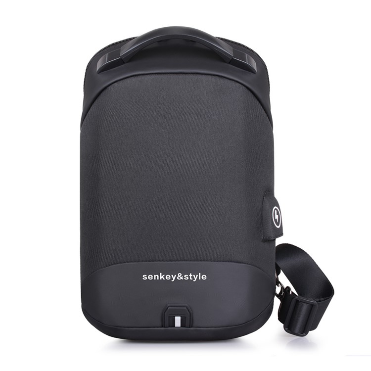 Bolsa de la Bolsa de la Cruz Del Cuerpo Bolsa Con la Bolsa de Cofre Con Puerto de Cargador USB y Agujero de Auriculares Para Hombres - Todo Negro-2