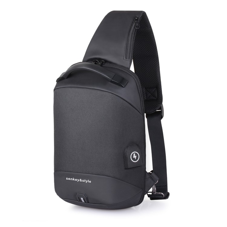 Bolsa de la Bolsa de la Cruz Del Cuerpo Bolsa Con la Bolsa de Cofre Con Puerto de Cargador USB y Agujero de Auriculares Para Hombres - Todo Negro-3