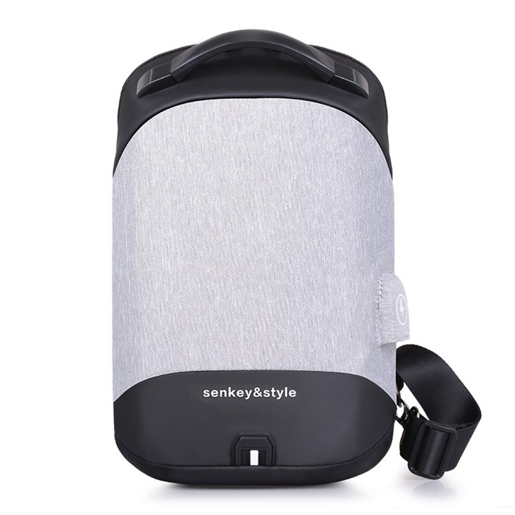 Crossbody Bag Shoulder Bag Chest Bag with USB Charger Port and Headphone Hole for Men - Light Grey/Black-2