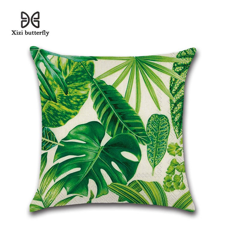 Leaves Pattern Throw Pillow Cover Soft Linen Cotton Square Cover, Size: 45 x 45cm - Style 1-1